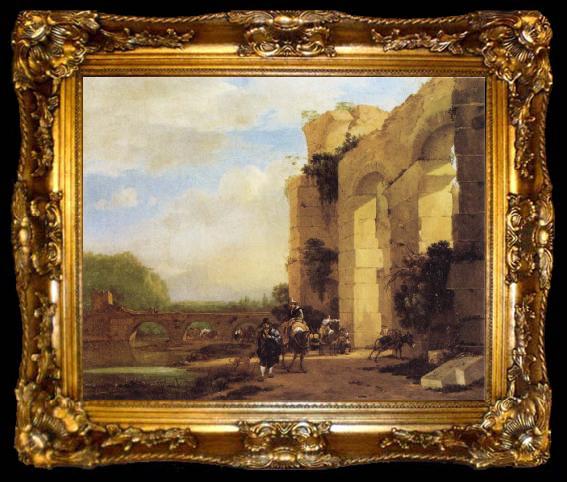 framed  Jan Asselijn Italian Landscape with the Ruins of a Roman Bridge and Aqueduct, ta009-2